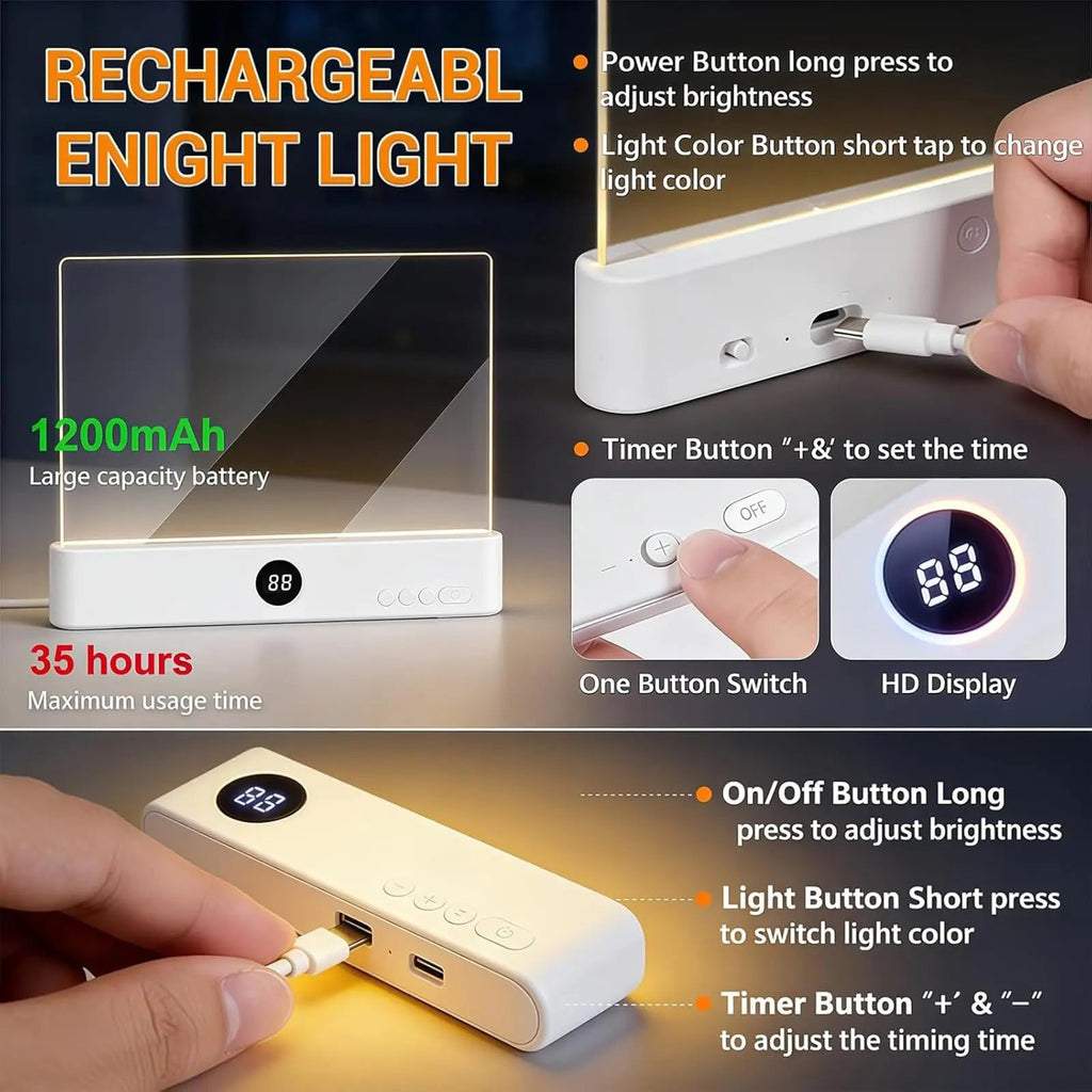 LED Book Reading Light — Portable, Rechargeable, Adjustable Brightness, Clip-On, Eye-Caring, Flexible Neck