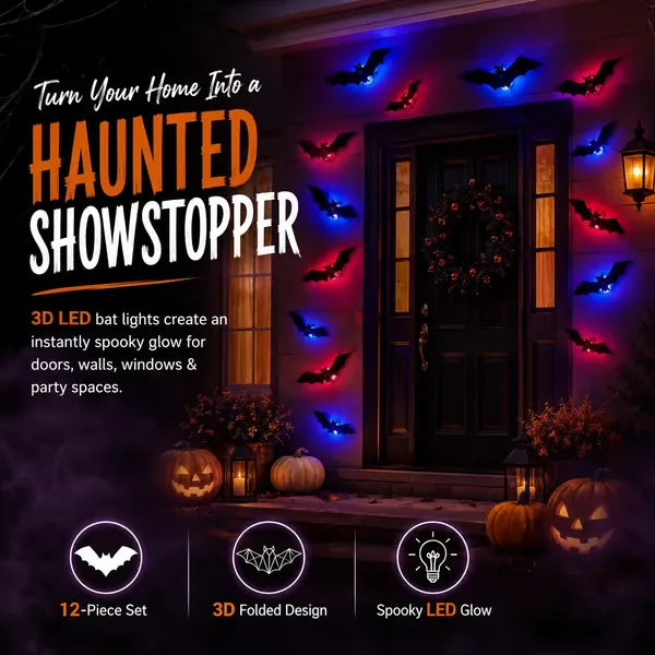 Lighted 3D Flying Bat Halloween Wall Decorations
