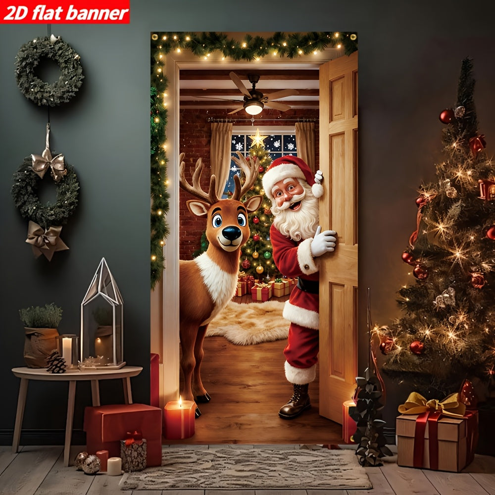Christmas Santa Door Cover – Festive Reindeer Holiday Decor