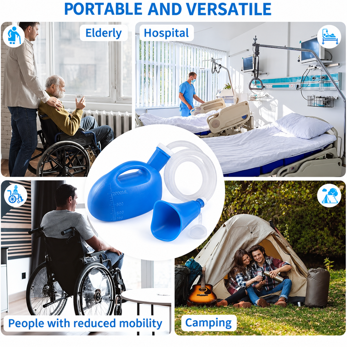 Portable Urinal Bottle,With funnel (Unisex)suitable for various emergency situations