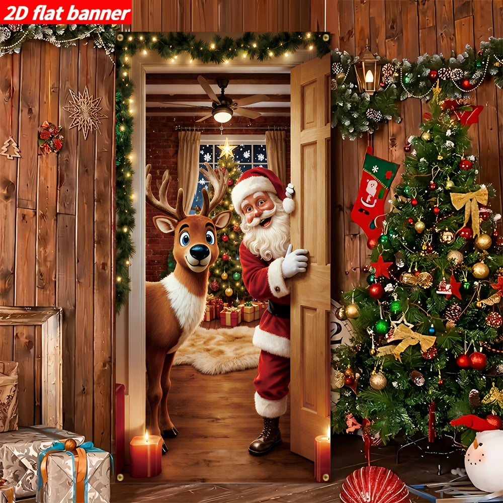 Christmas Santa Door Cover – Festive Reindeer Holiday Decor