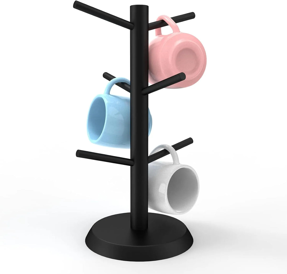 Tree-Shaped Wooden Mug Holder with Round Base