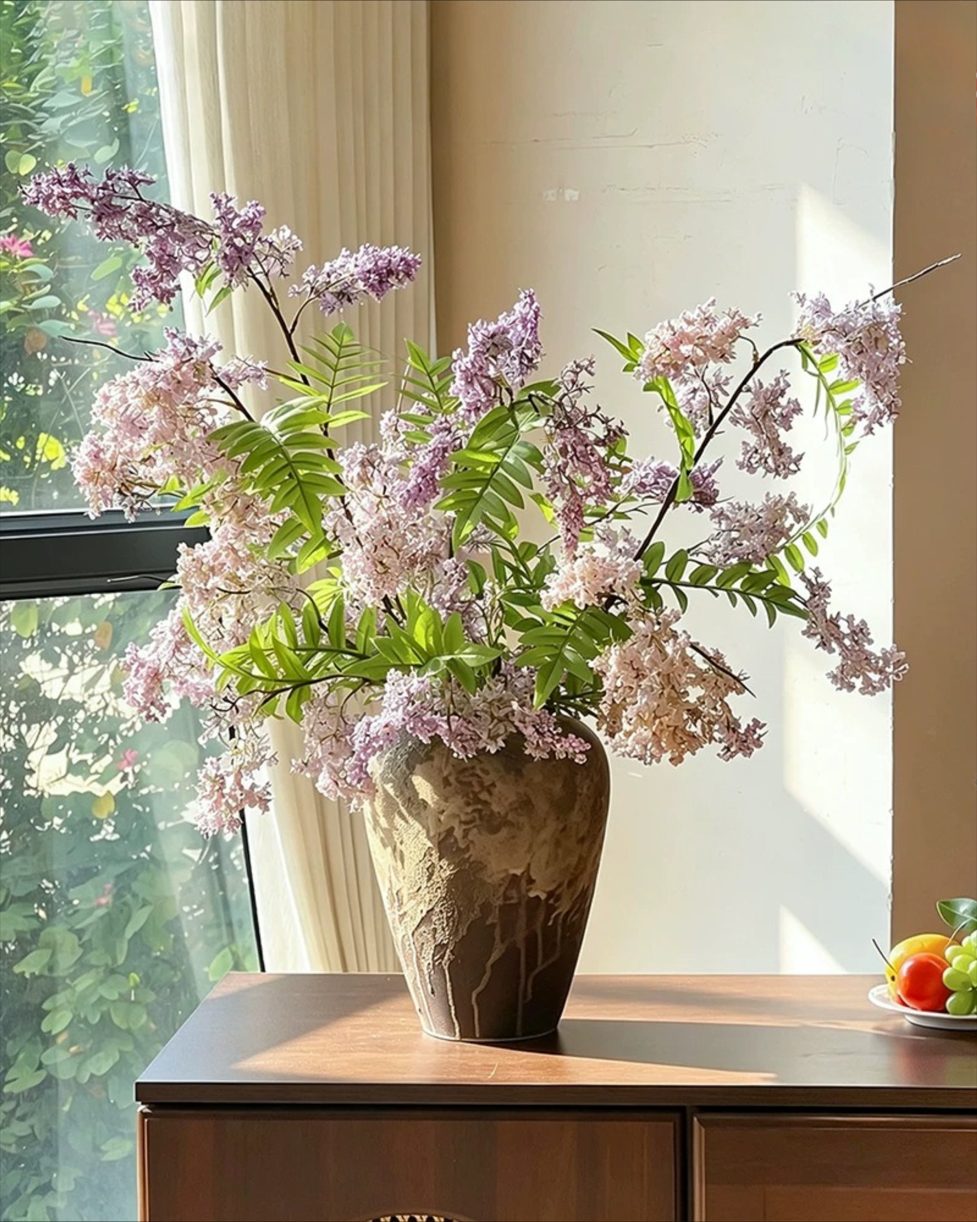 Dusty Lavender Lilac & Fern Faux Floral Arrangement