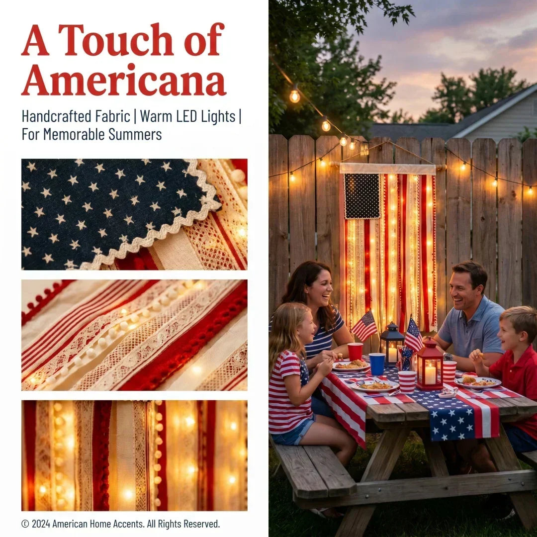 4 x 2.3 Ft Lighted Rag American Flag Banner - USA 250th Celebration
