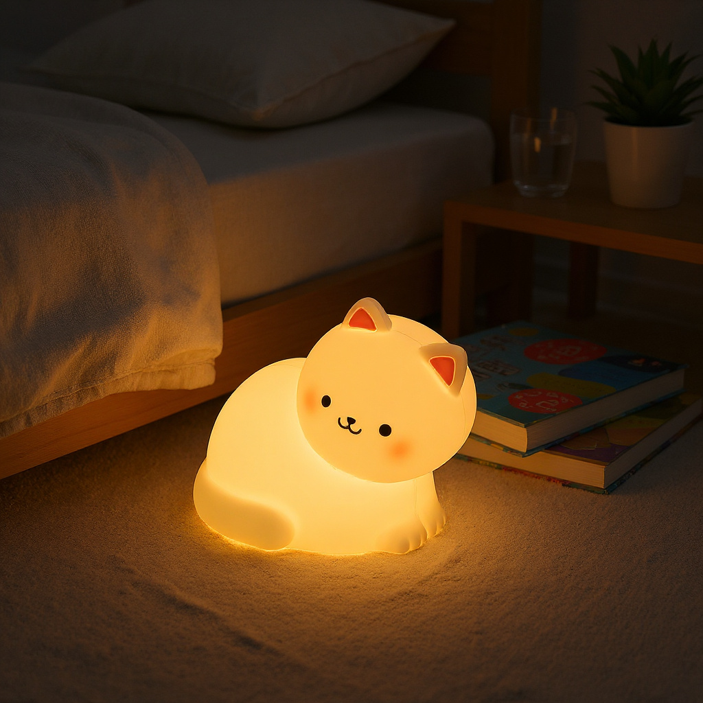 Maetiva® White Kitten Squishy Silicone Animal Night Light Soft Glow Perfect Gift
