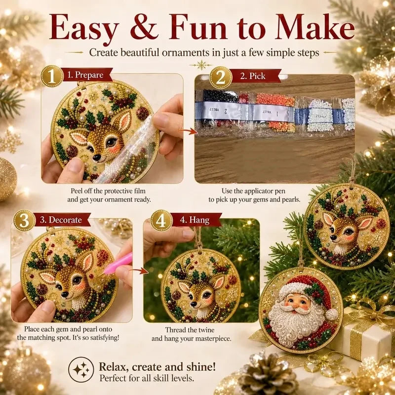 6Pcs Christmas DIY Diamond Painting Ornaments Kit