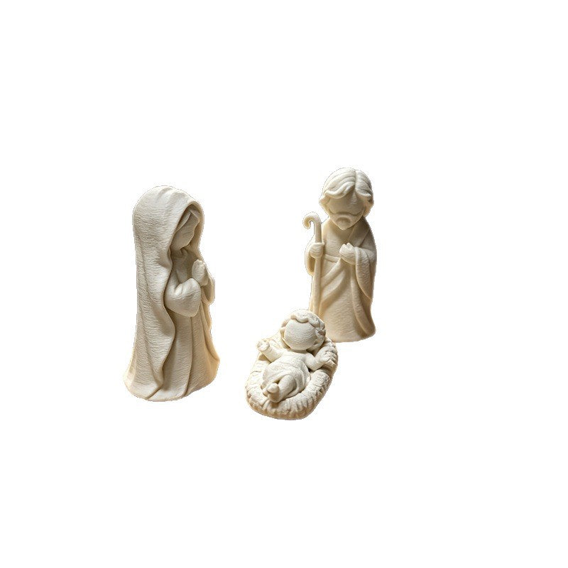 Christmas Nativity Miniature Set with Christmas Trees