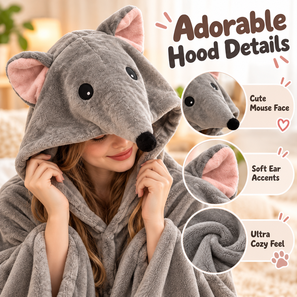 Cozy Mouse Hooded Wearable Blanket Cape