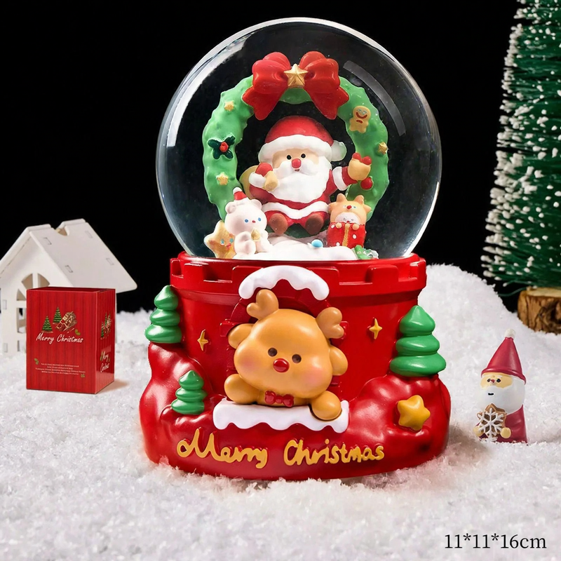 Christmas snow globe with light and music