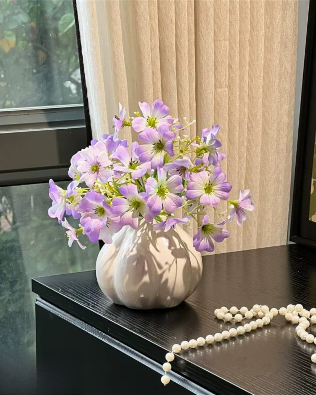Soft Lavender Oxalis Faux Floral Arrangement with Vase