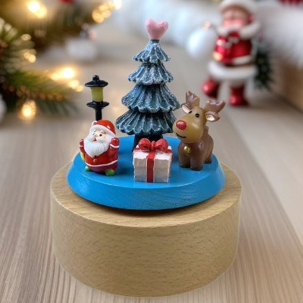 Christmas music box made of wood with winding mechanism