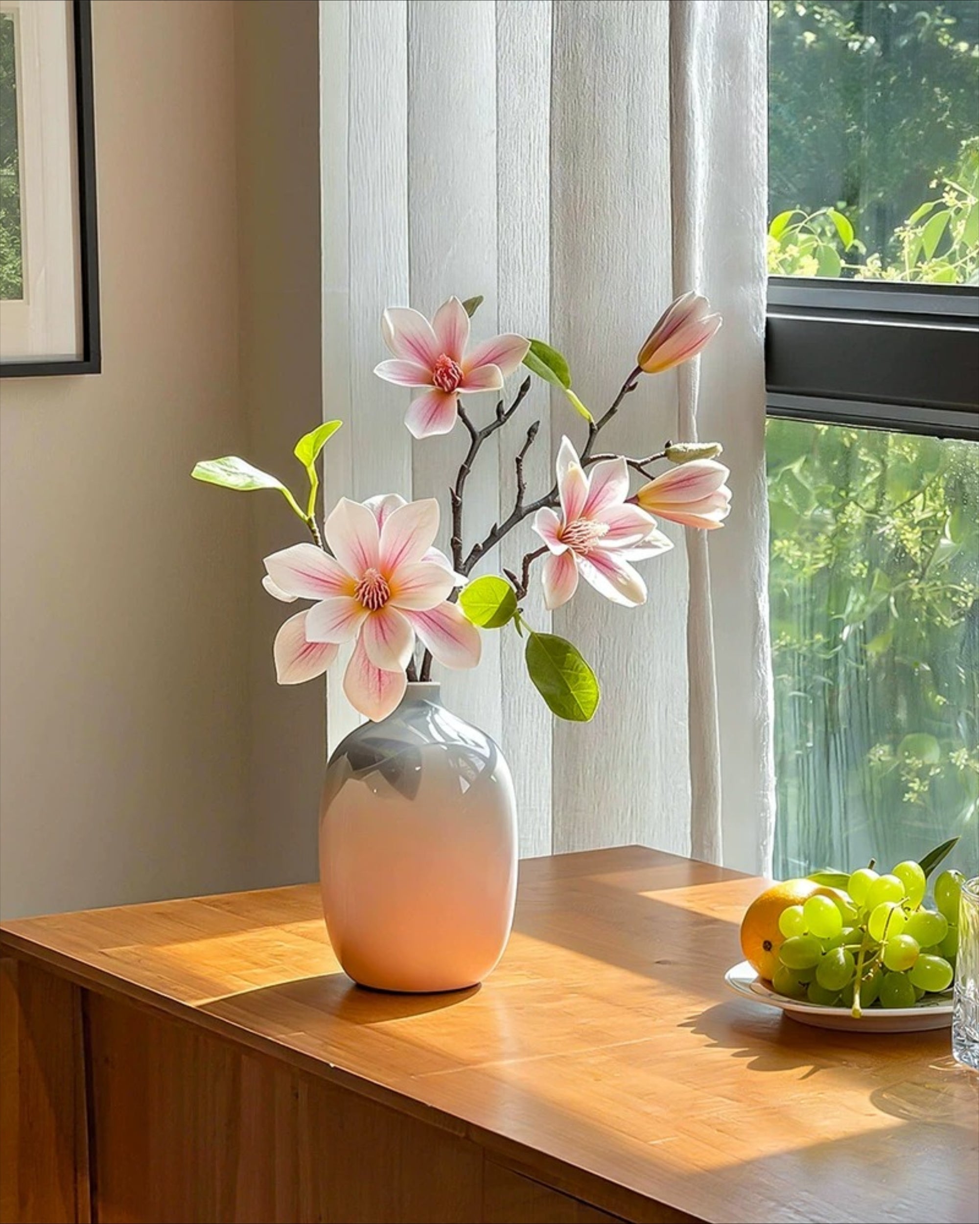 Pink Magnolia Gradient Vase Faux Floral Arrangement with Vase