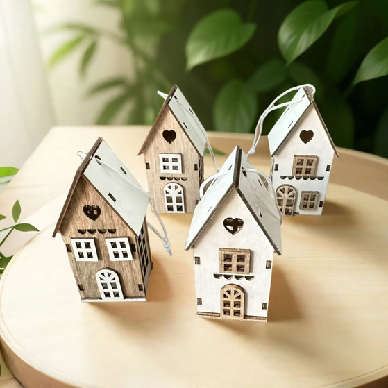 Decorative wooden Christmas houses, set of 3