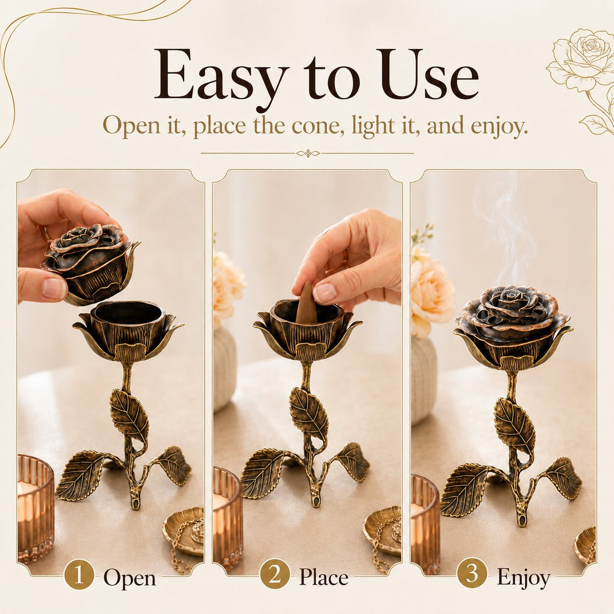 Vintage Rose Incense Burner – A Thoughtful Gift for Meditation & Relaxation Lovers