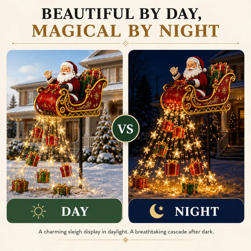 2026 New Santa’s Flying Sleigh Gift Cascade – Solar Christmas Garden Light