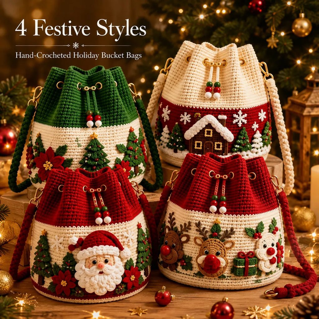 Christmas Crochet Bucket Crossbody Bag – Festive Holiday Handbag