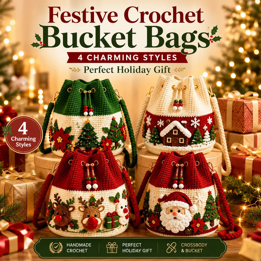 Christmas Crochet Bucket Crossbody Bag – Festive Holiday Handbag