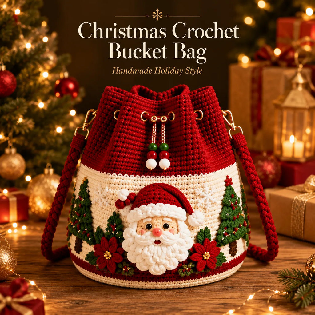 Christmas Crochet Bucket Crossbody Bag – Festive Holiday Handbag