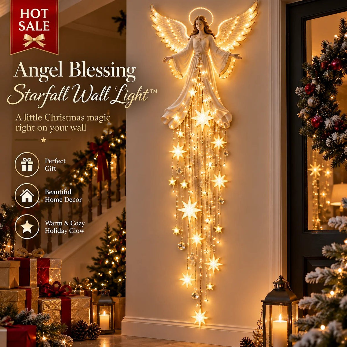 Angel Blessing Starfall Wall Light Christmas Decor