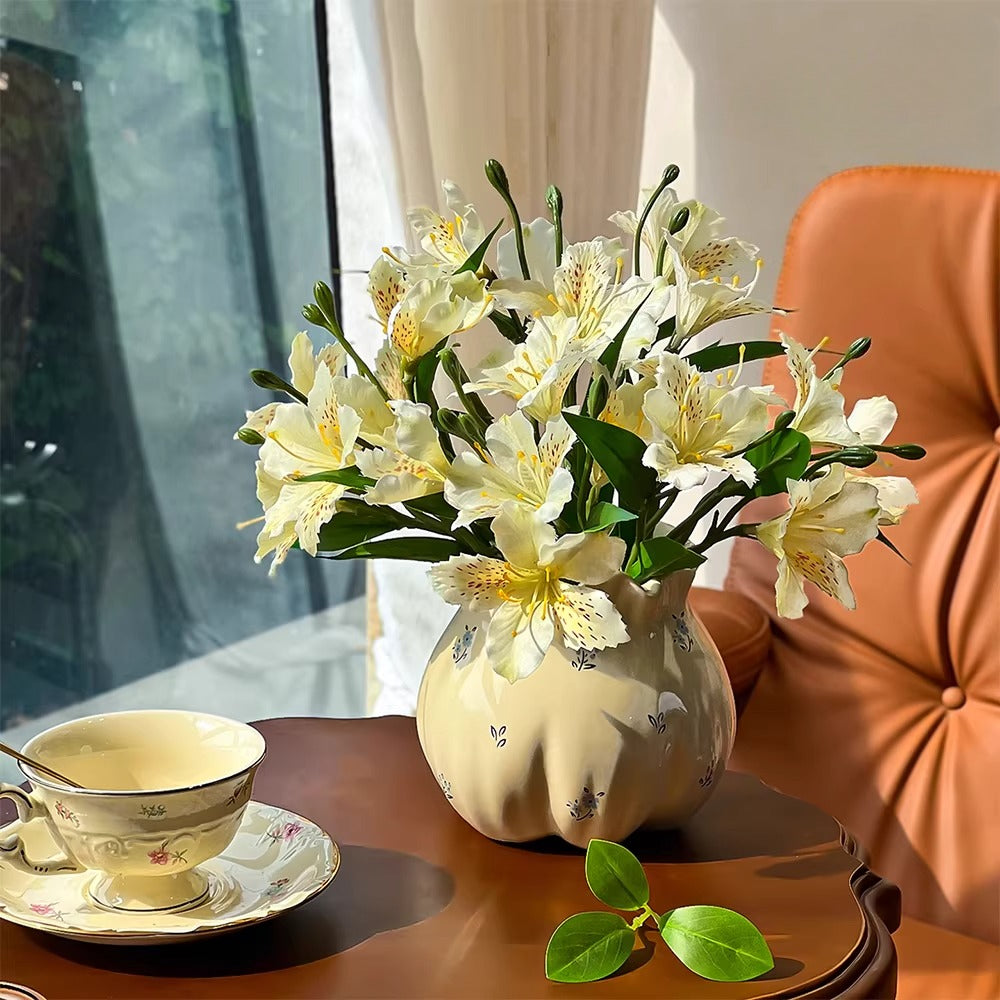 Luxe White Lily of the Incas Ensemble Faux Floral Arrangement