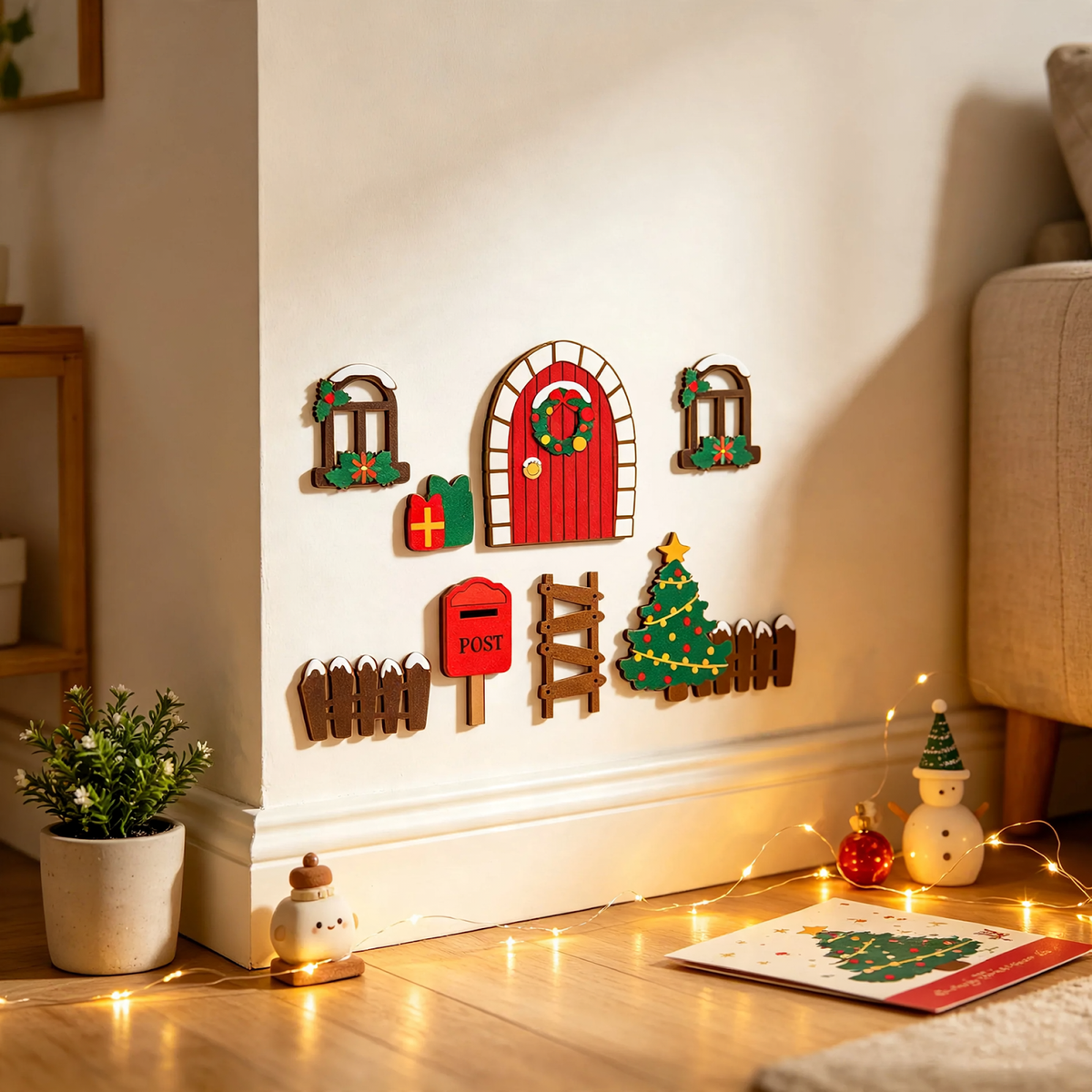 Decorative Mini Fairy Door made of wood for a Christmas atmosphere