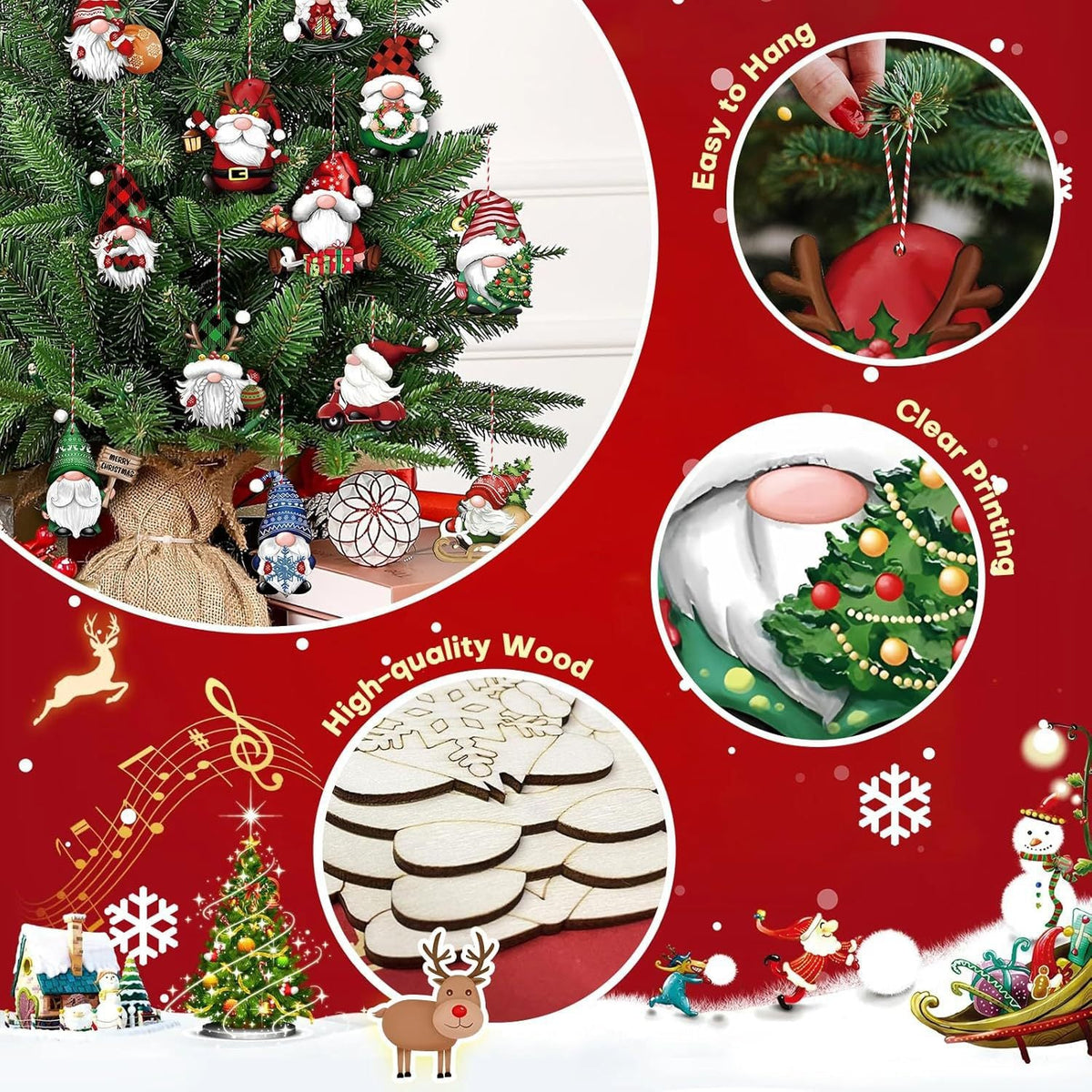 Christmas Elf Wooden Charms, 36 Pieces