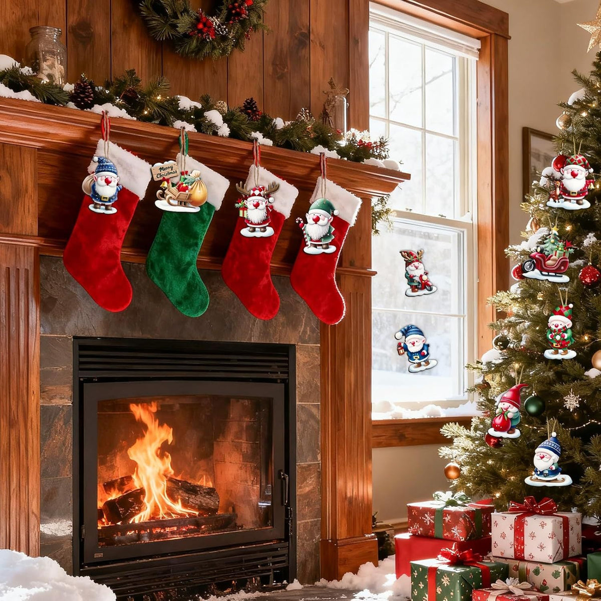Decorative wooden ornaments for Christmas, 8 cm