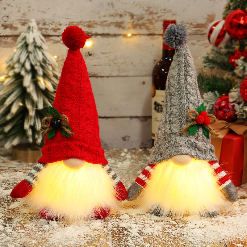 Glowing Christmas gnome with knitted hat