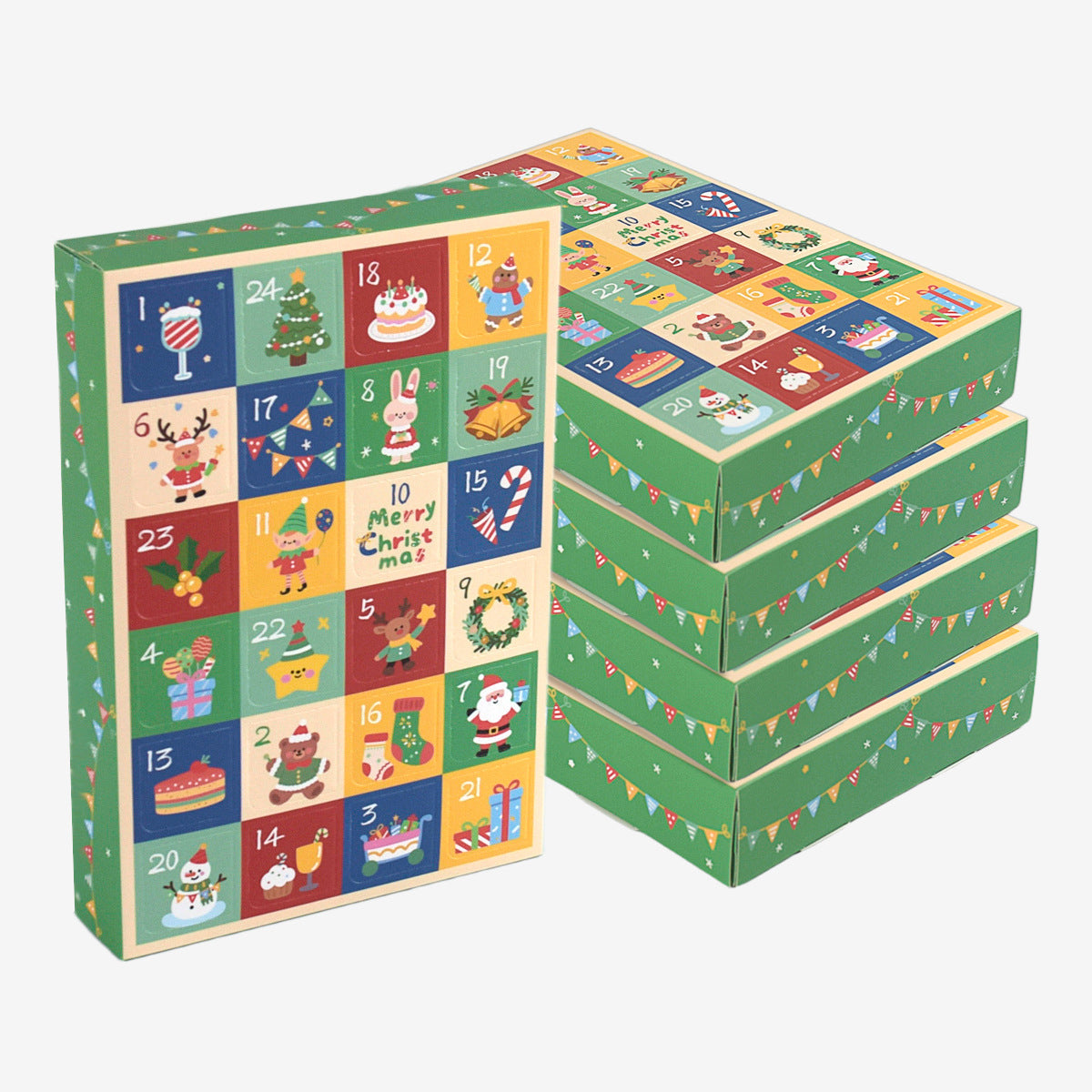 Christmas Advent Calendar Boxes, 24 compartments, set of 5