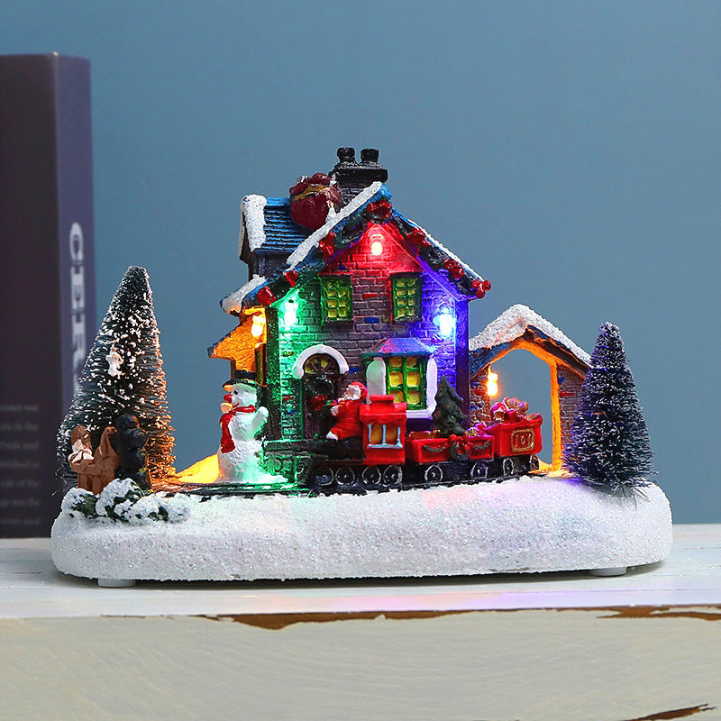 Illuminated LED Christmas house, resin