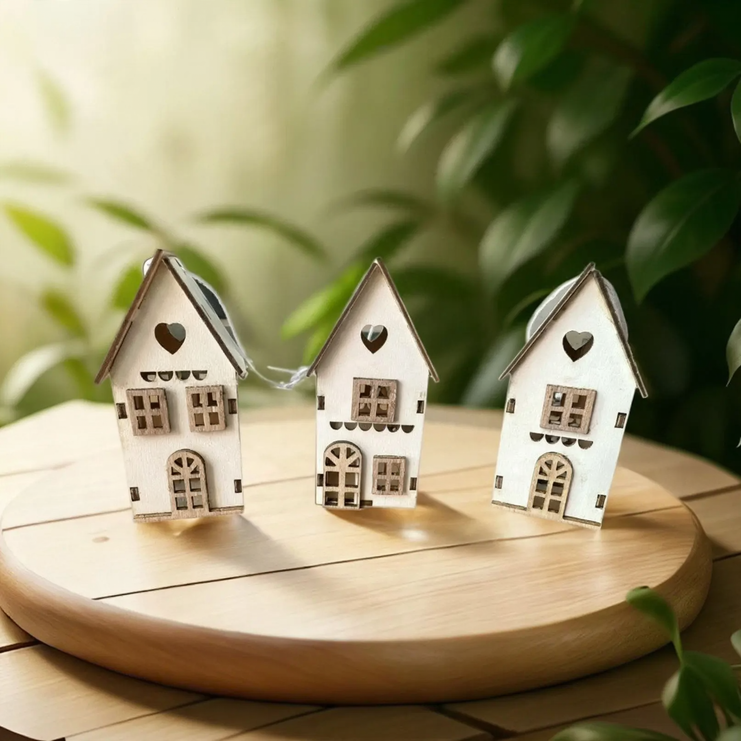 Decorative wooden Christmas houses, set of 3