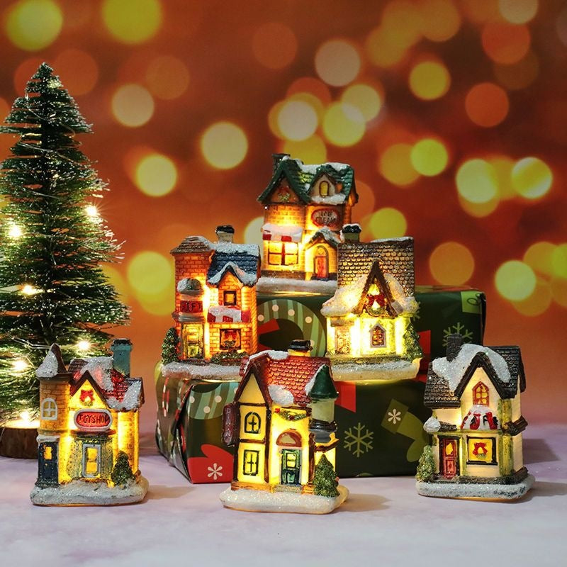 Illuminated Christmas house made of resin