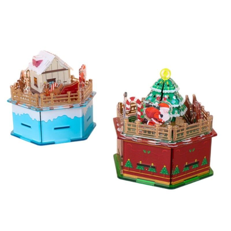 Acrylic music box with winding mechanism, creative design