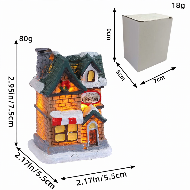Illuminated Miniature Christmas House with Snow Landscape