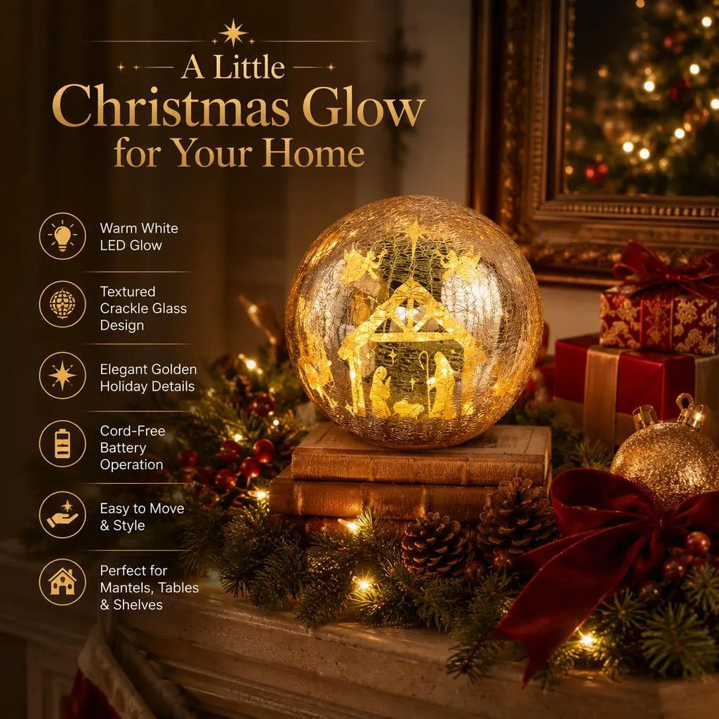 Golden Crackle Glass Christmas LED Table Lamp