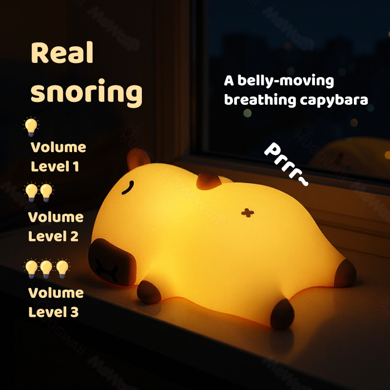 Maetiva® Sleeping Capybara Breathing Squishy Silicone Companion Sound LED Night Light Perfect Gift