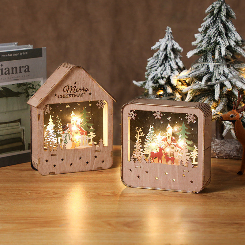 Illuminated wooden house, hand-painted, LED night light