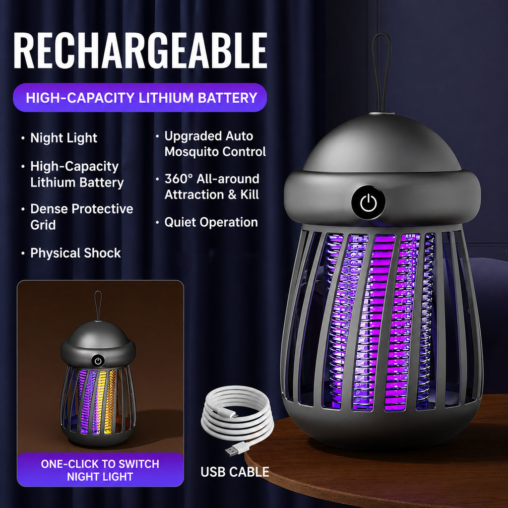 Portable Mosquito Zapper Lamp USB Rechargeable UV Light for Indoor Outdoor Use