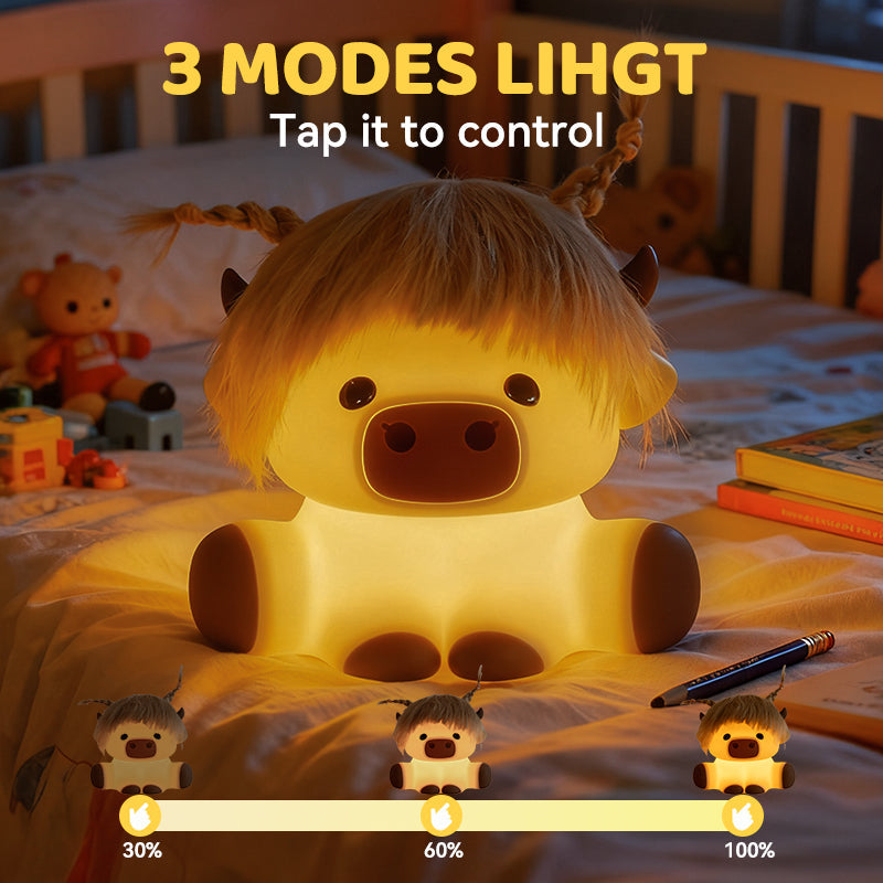 Maetiva® Highland Cow with Hair Silicone Squishy LED Night Light - Perfect Gift for Kids and Girls