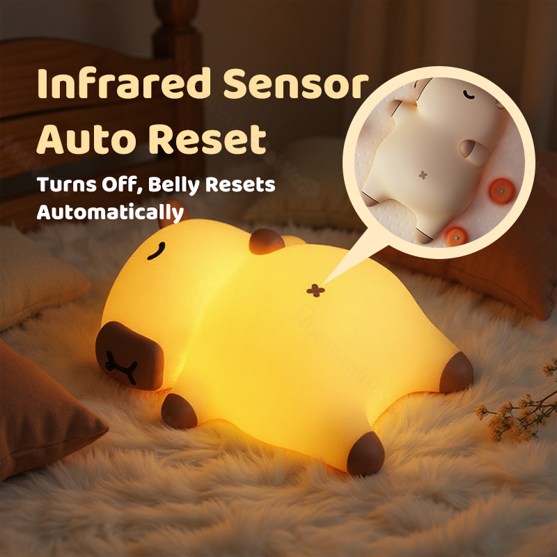 Maetiva® Sleeping Capybara Breathing Squishy Silicone Companion Sound LED Night Light Perfect Gift