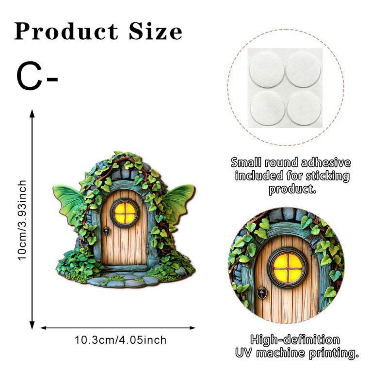 Decorative 2D Elf Door made of Pine Wood for Garden and House