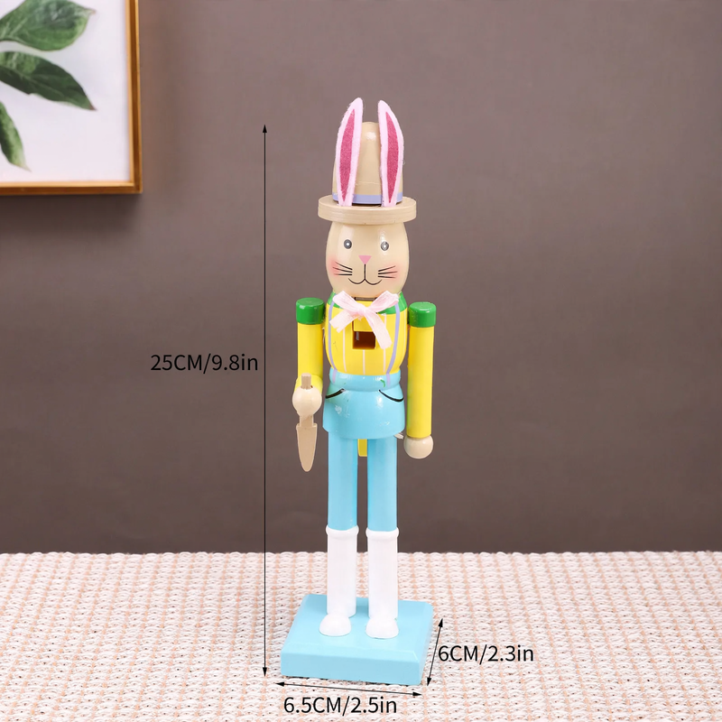 Decorative wooden nutcracker figure with rabbit ears