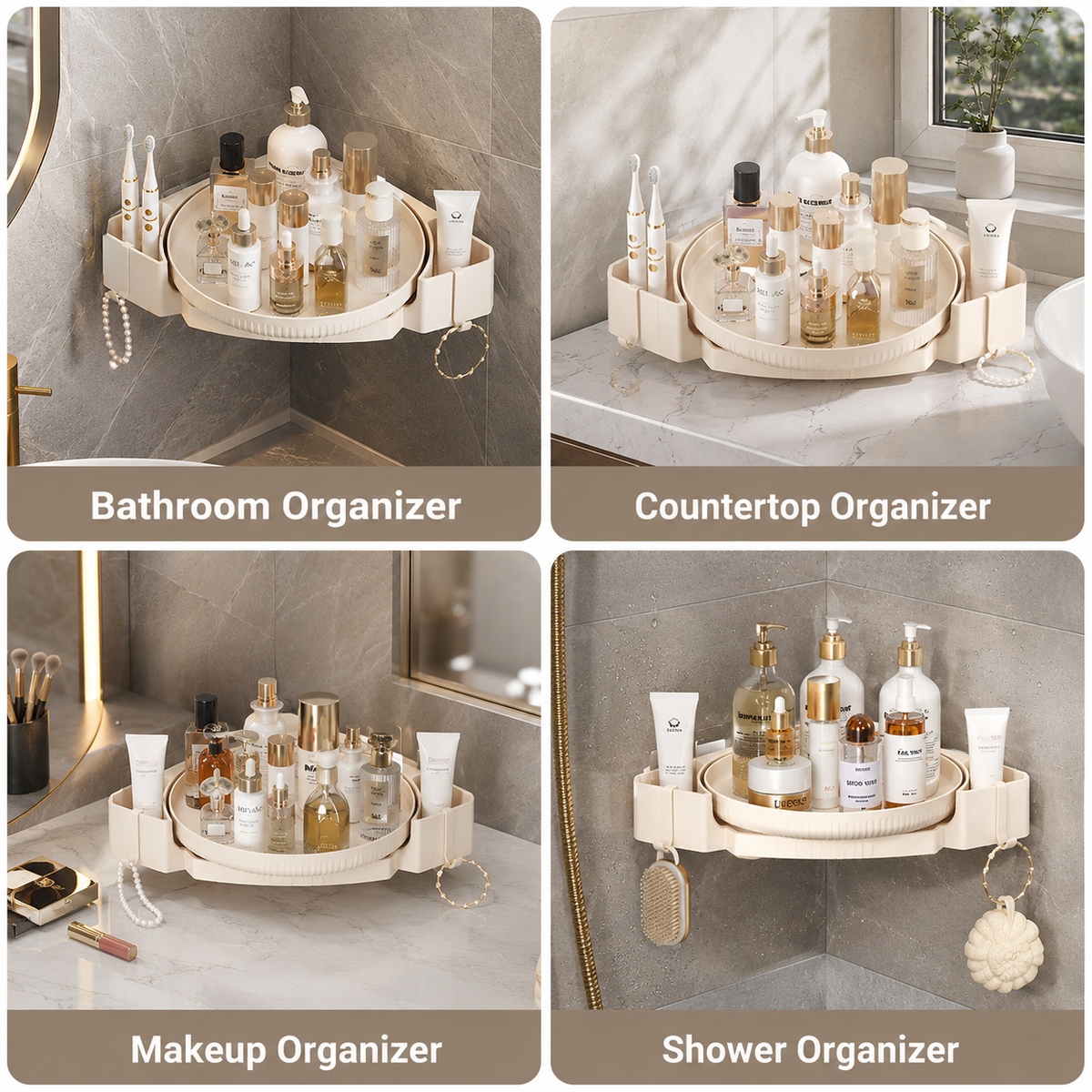 Wall-Mounted Pastel Bathroom Corner Storage Shelf