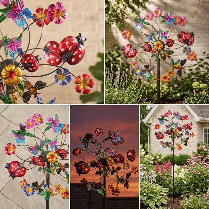 Outdoors Wind Spinners with Decorative Flowers
