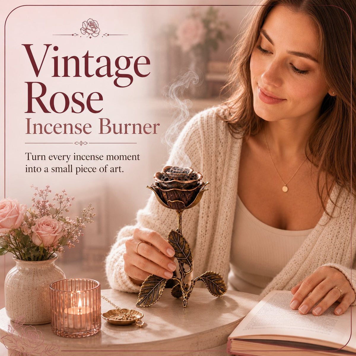Vintage Rose Incense Burner – A Thoughtful Gift for Meditation & Relaxation Lovers