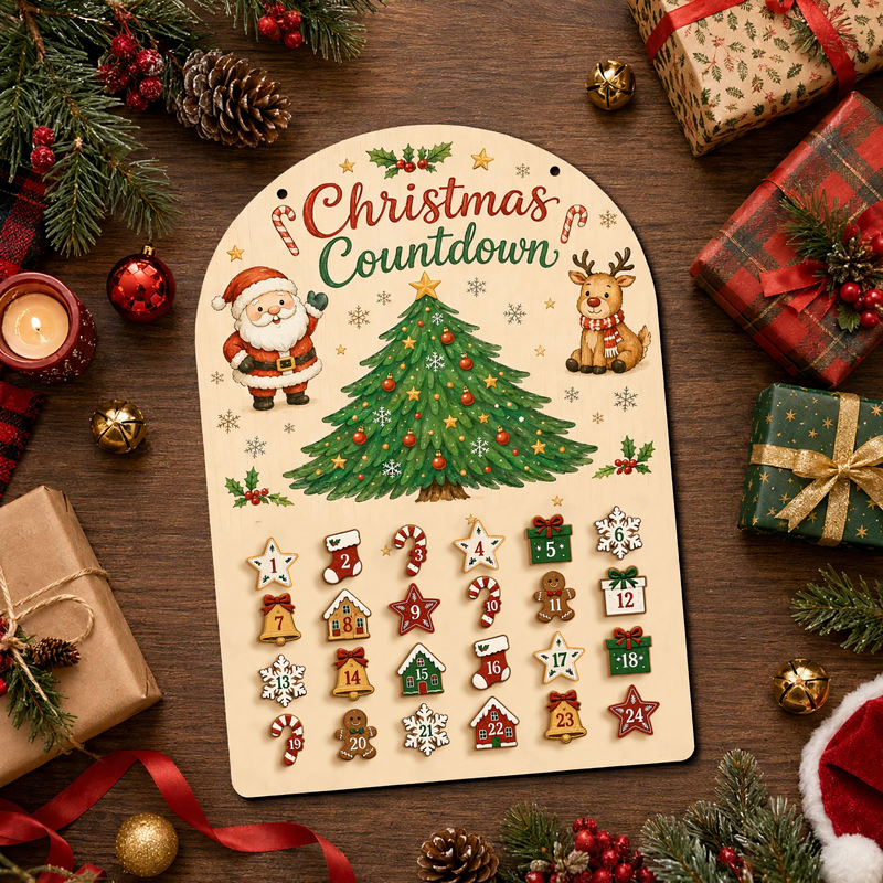 Wooden Advent calendar to hang with 24 elements