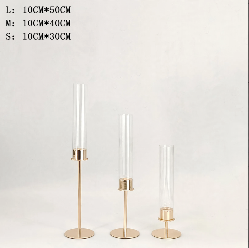Elegant candle holder made of glass and metal