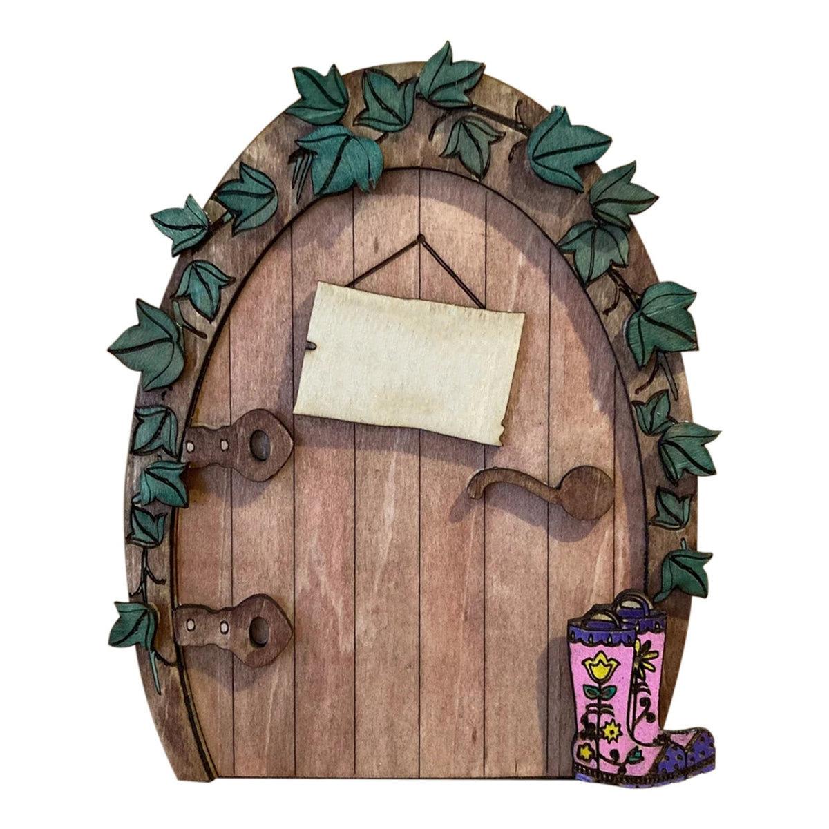Decorative 2D elf door made of pine wood with animal motifs