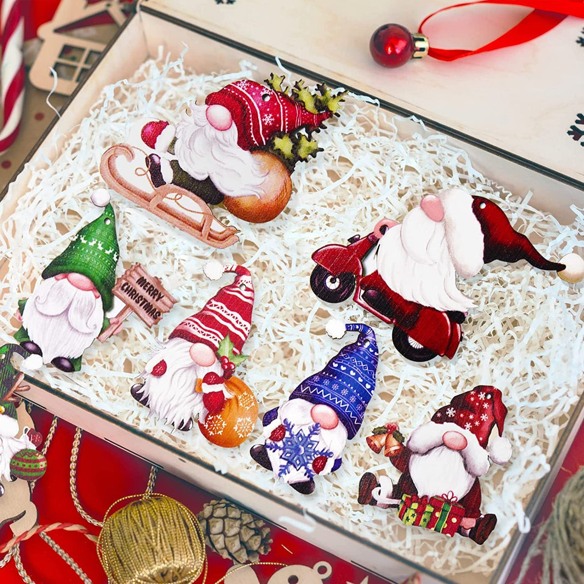24-piece set wooden Christmas ornaments gnome and figures