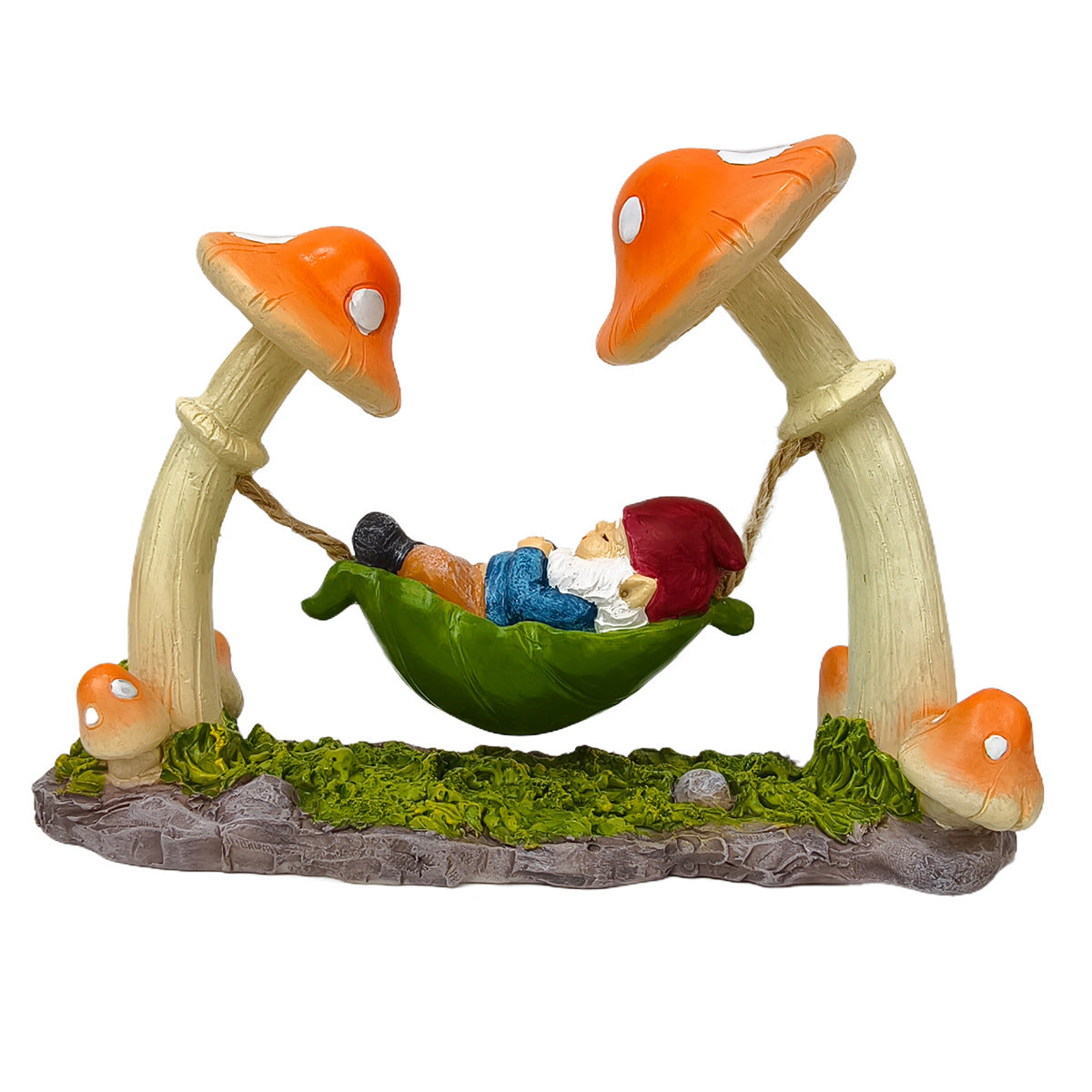Garden decoration gnome in hammock made of synthetic resin